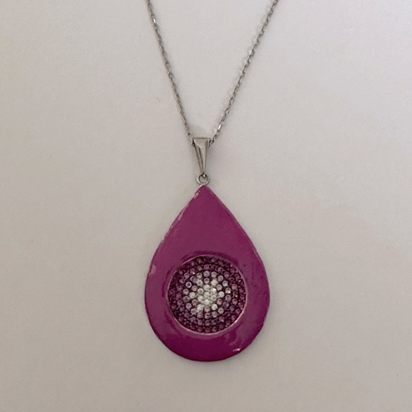 Jewelry - 🧿925 Silver evil eye cz stones handmade purple enamel necklace